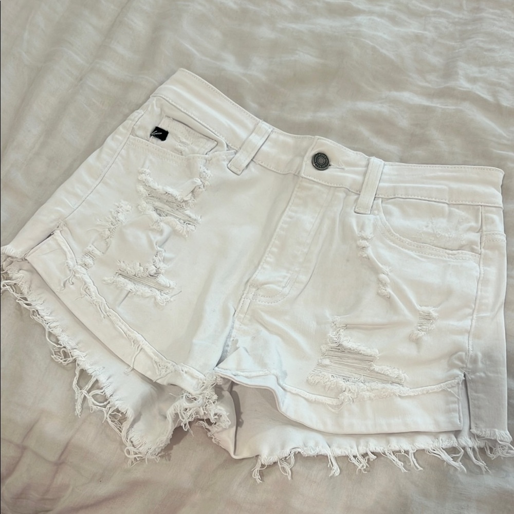 White Distressed Denim Shorts